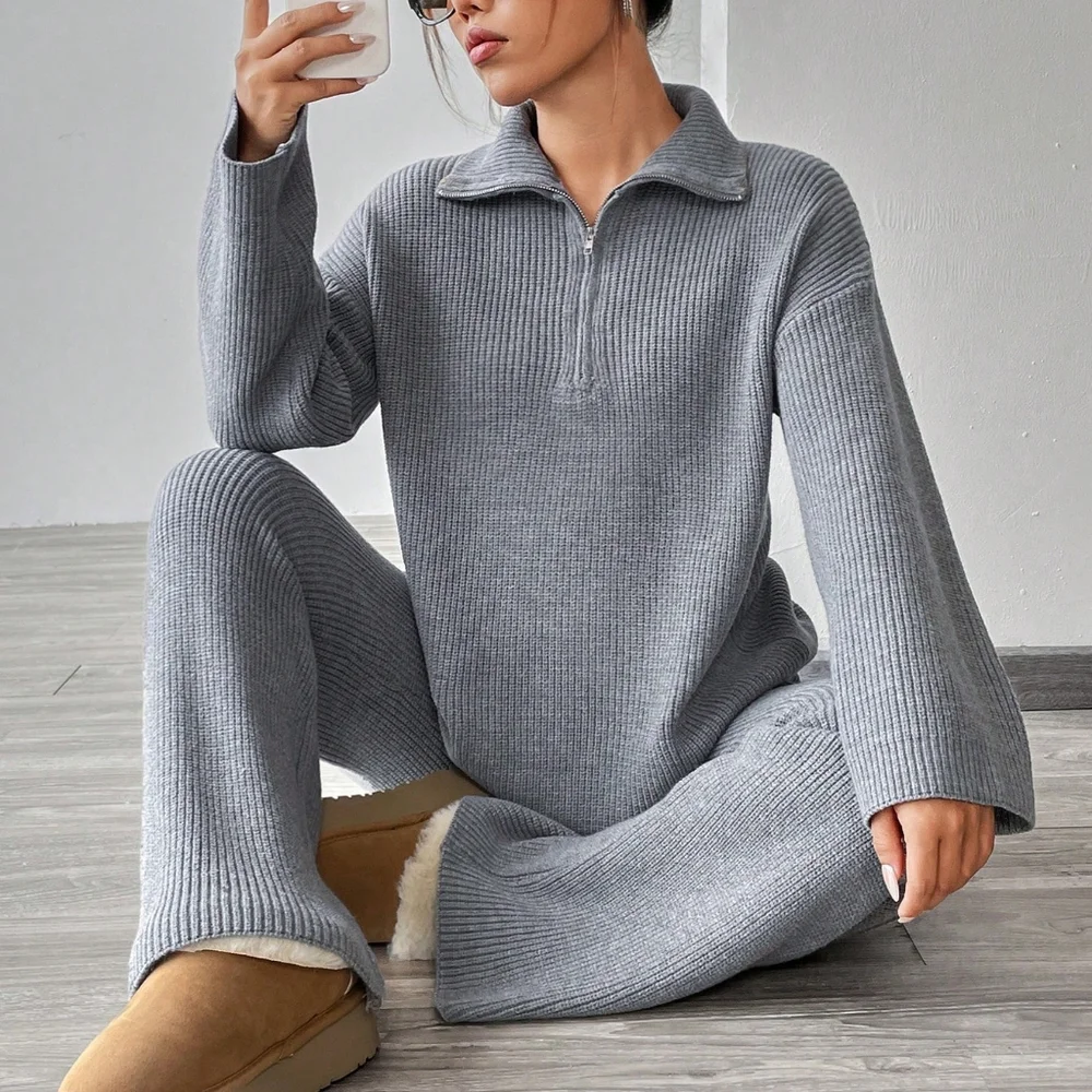Half Zip Drop Shoulder Sweater & Knit Pants - Picture 6 of 6